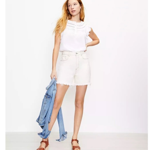 NWT LOFT Frayed High Waist Boyfriend Shorts In Whitewashed - Picture 2 of 3